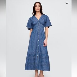 GAP Denim Flutter Sleeve Tiered Maxi Dress